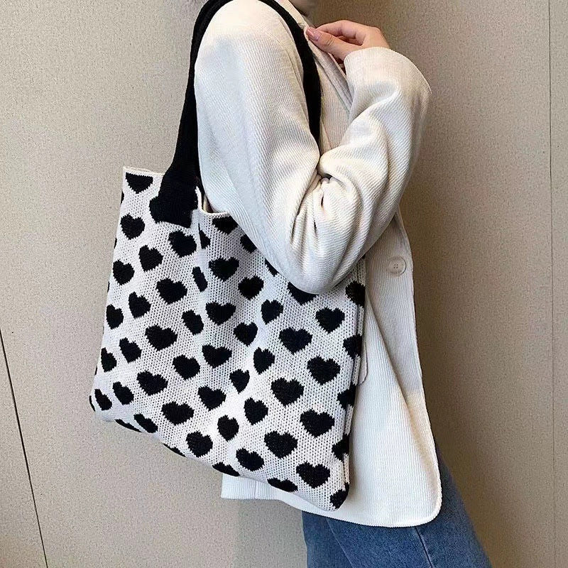 Sister Striped Knitted Large Capacity Woven Women's Shoulder Bag