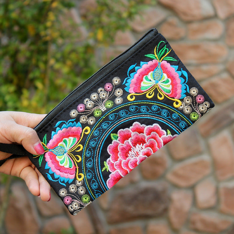 Women's Ethnic Embroidery Clutch Fabric Long Change Coin Purses