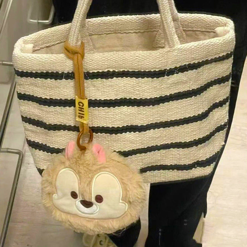 Retro Artistic Striped Contrast Color Woolen Women's Shoulder Bag