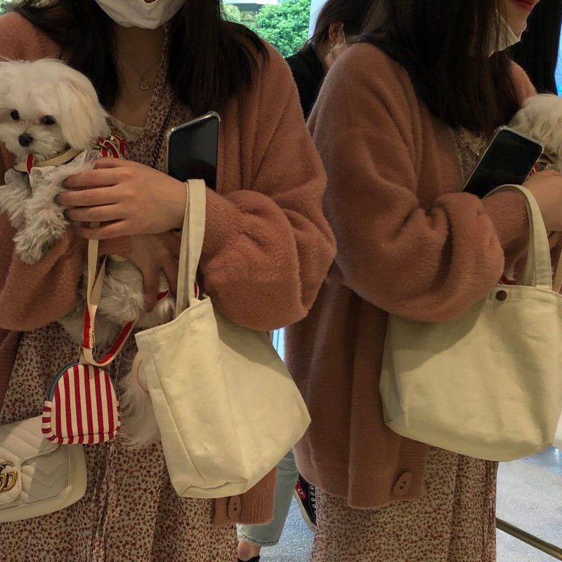 Women's Morandi Canvas Heart Convenient Mini Cute Handbags