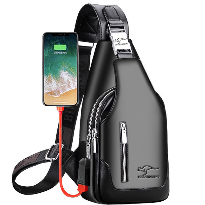 Men's Stylish Versatile Soft Leather Waterproof Large Men's Chest Bags