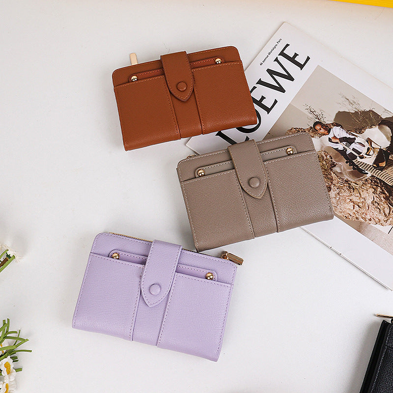Women's Mid-length Solid Color High-grade Large Capacity Two Fold Folding Card Holder