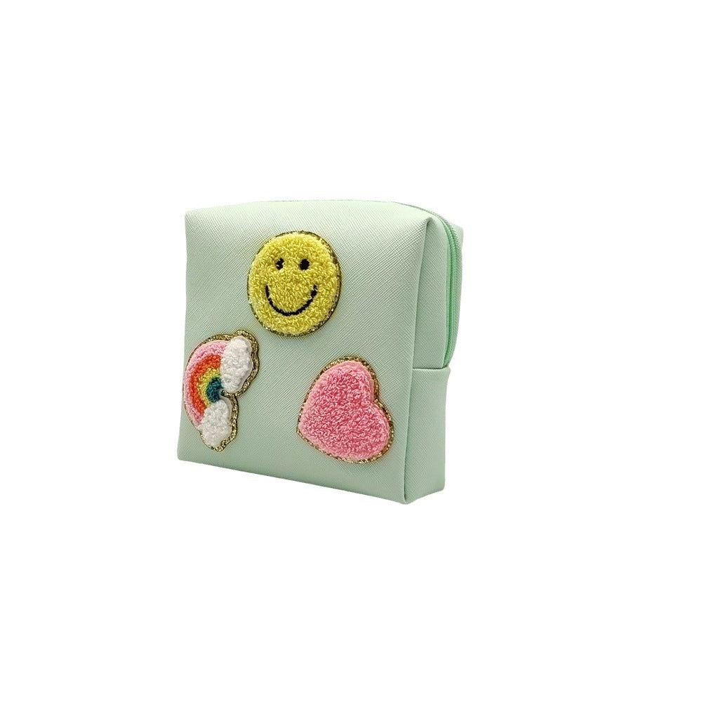 Women's Sanitary Napkin Towel Embroidery Letter Storage Toiletries Makeup Bag