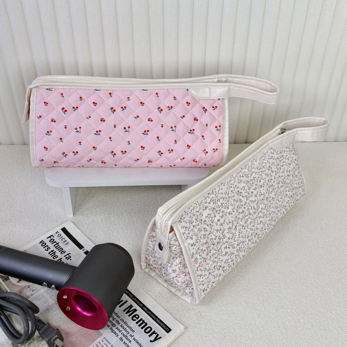 Capacity Hair Dryer Storage Portable Floral Cosmetic Bags