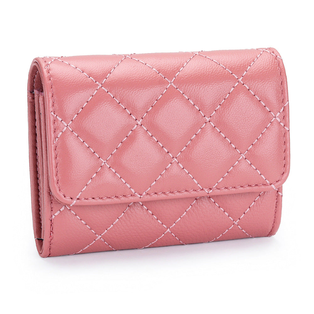 Women's Fashion Sheepskin Classic Style Short Compact Certificate Ladies Wallet
