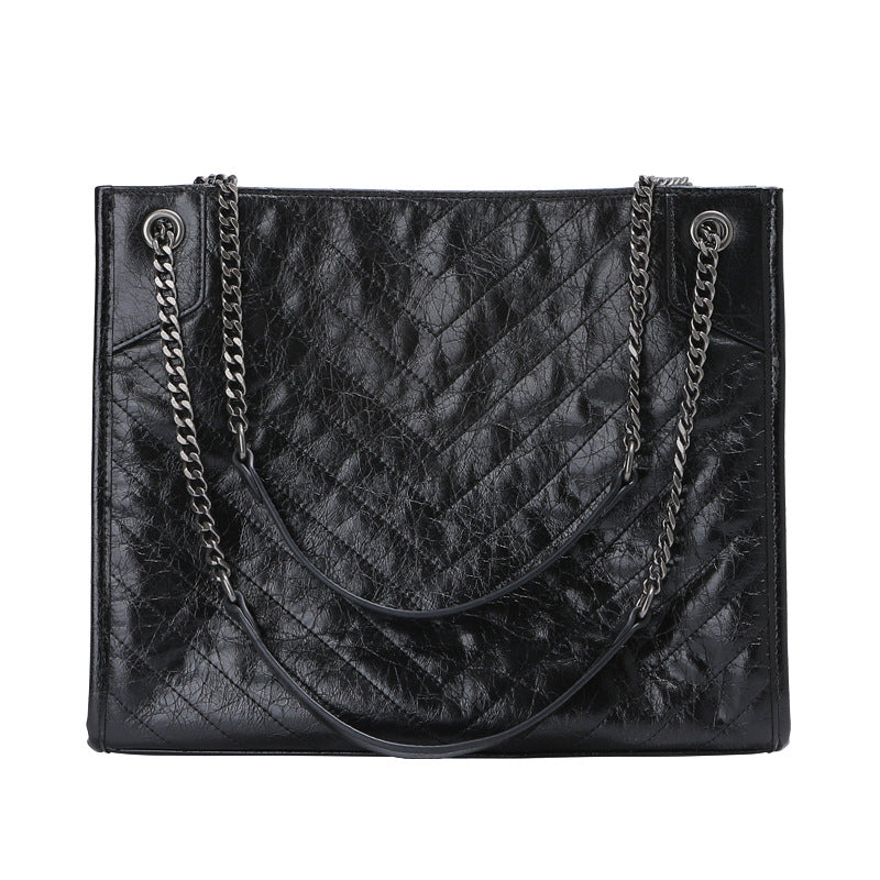 Women's Oil Wax Cowhide Underarm Hobo Rhombus Women's Messenger Bag
