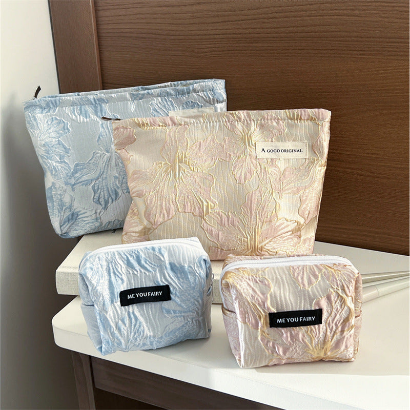 Jacquard Wrinkle Texture Large Capacity Portable Liner Skin Care Bags