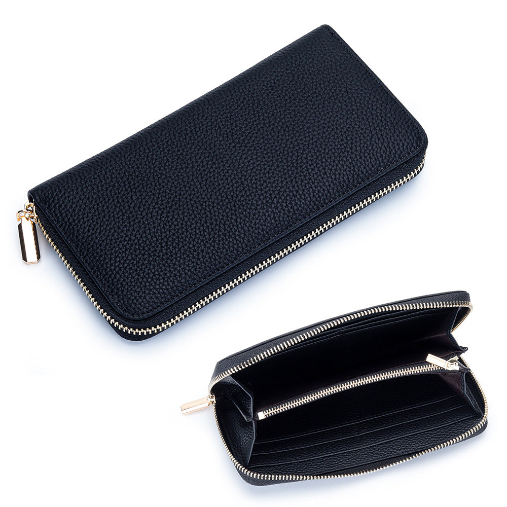 Zipper First Layer Cowhide Large Capacity Ladies Wallet