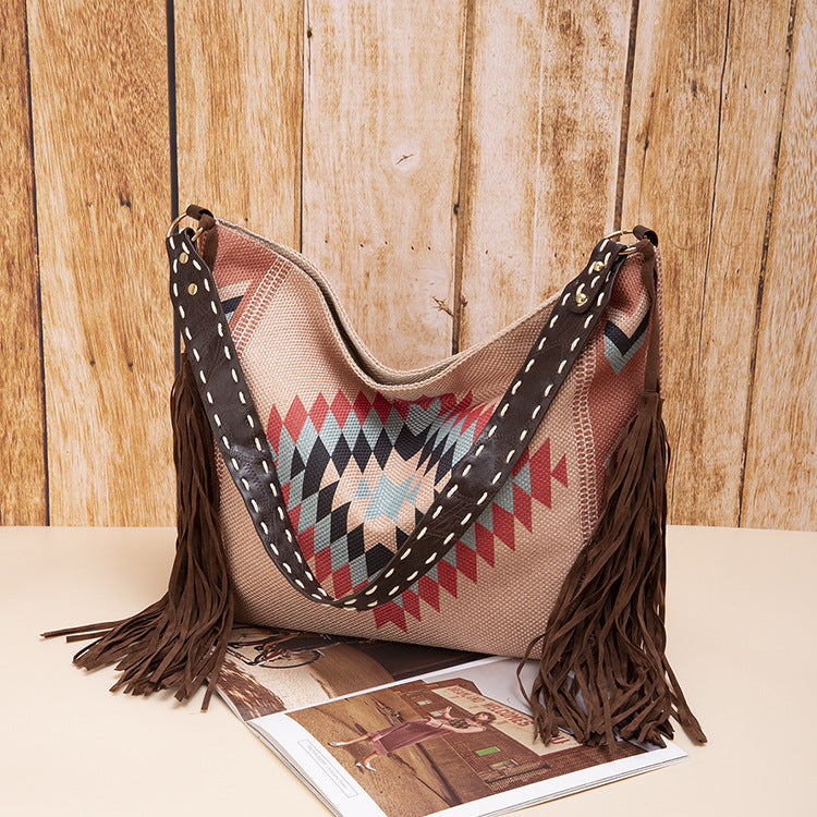Women's Vintage Hand-woven Cotton And Linen Large Crossbody Bags
