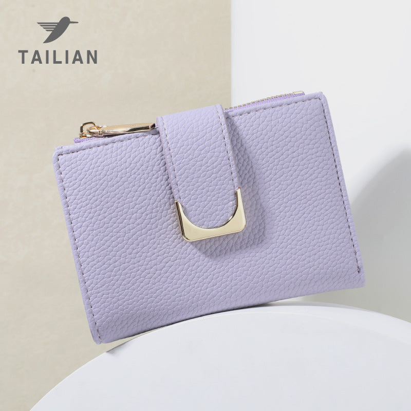 Women's Lychee Pattern Leather Short Zipper Purses