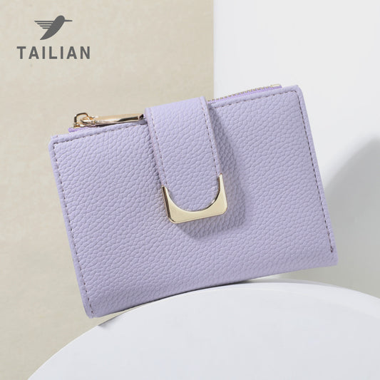 Women's Lychee Pattern Leather Short Zipper Purses