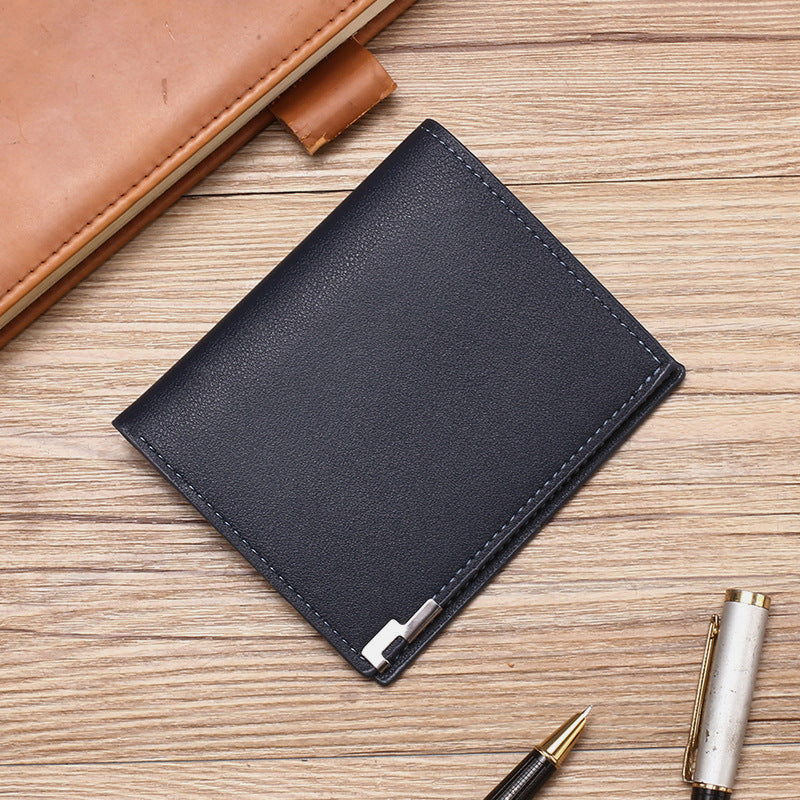 Men's Korean Style Blue Iron Edge Horizontal Vertical Card Holder