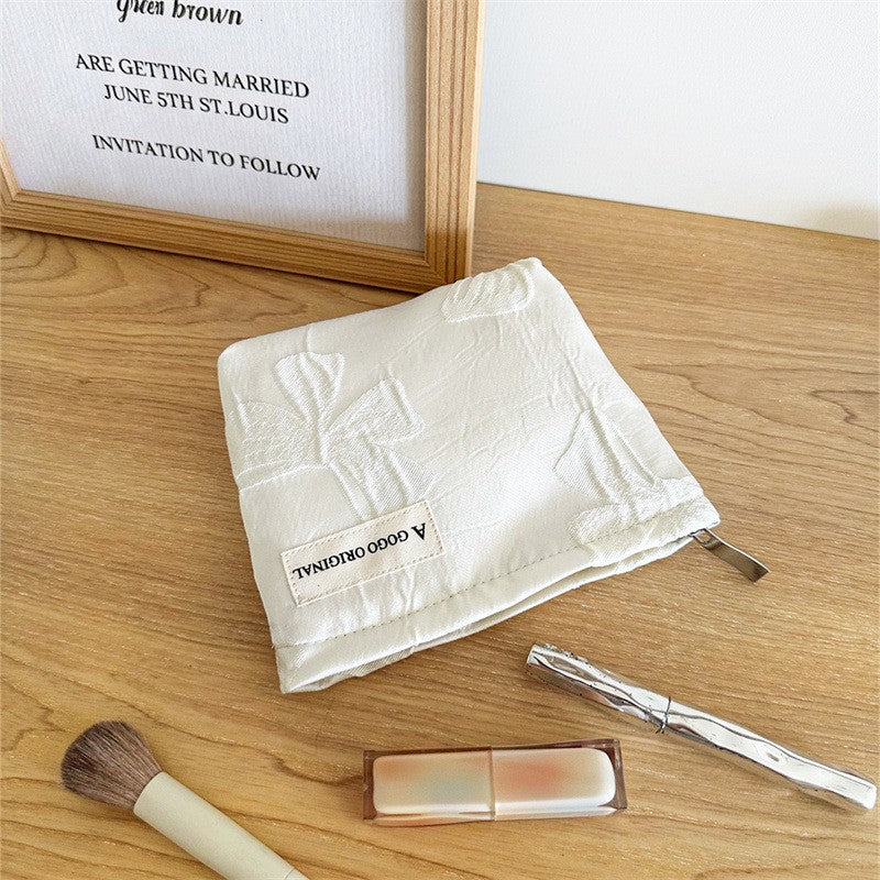 Solid Color Large Capacity Portable Liner Bow Makeup Bag