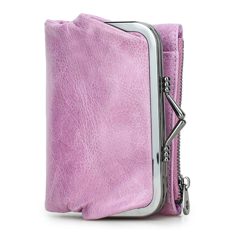 Women's Angel First Layer Cowhide Iron Hinge Short Leather Ladies Wallet