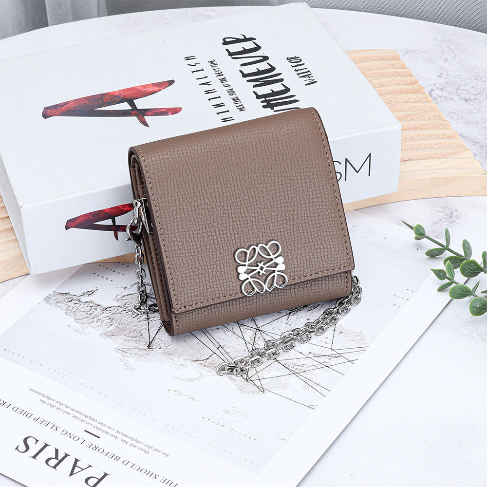 Women's Leather Chain Fashion Cattlehide Palm Print Ladies Wallet