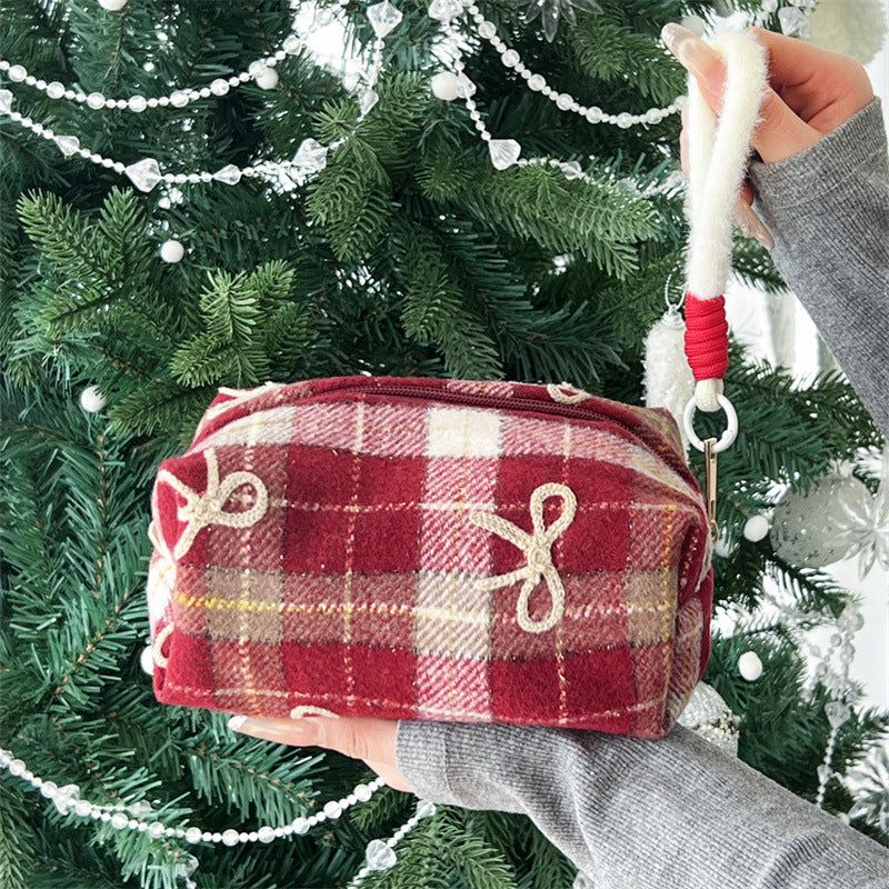 Bow Plaid Valentine's Day Gift Wash Liner Makeup Bag
