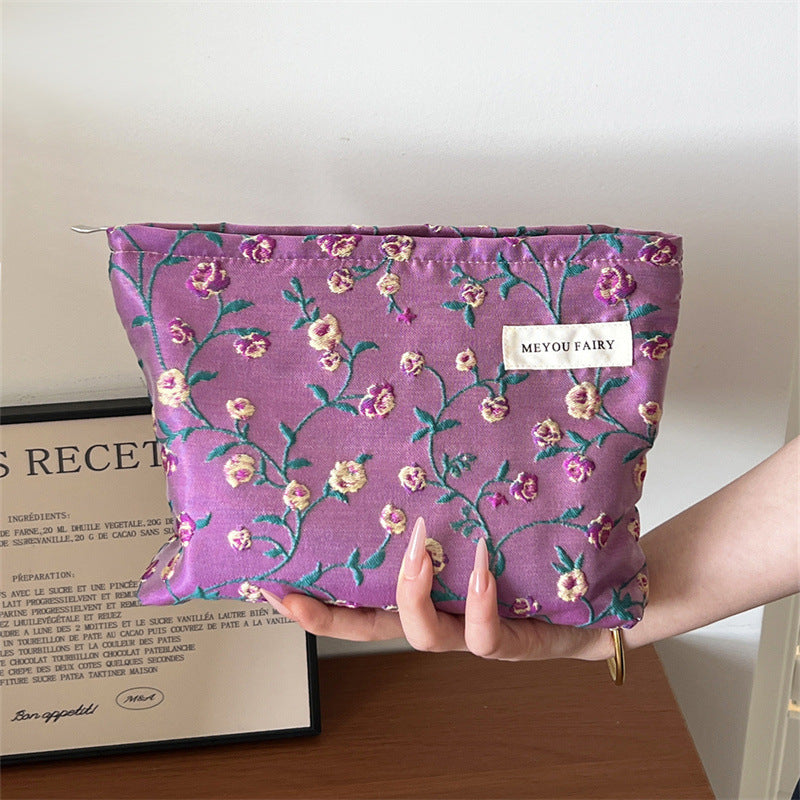 Rose Floral Flower Portable Large Capacity Skin Care Buggy Canvas Makeup Bag
