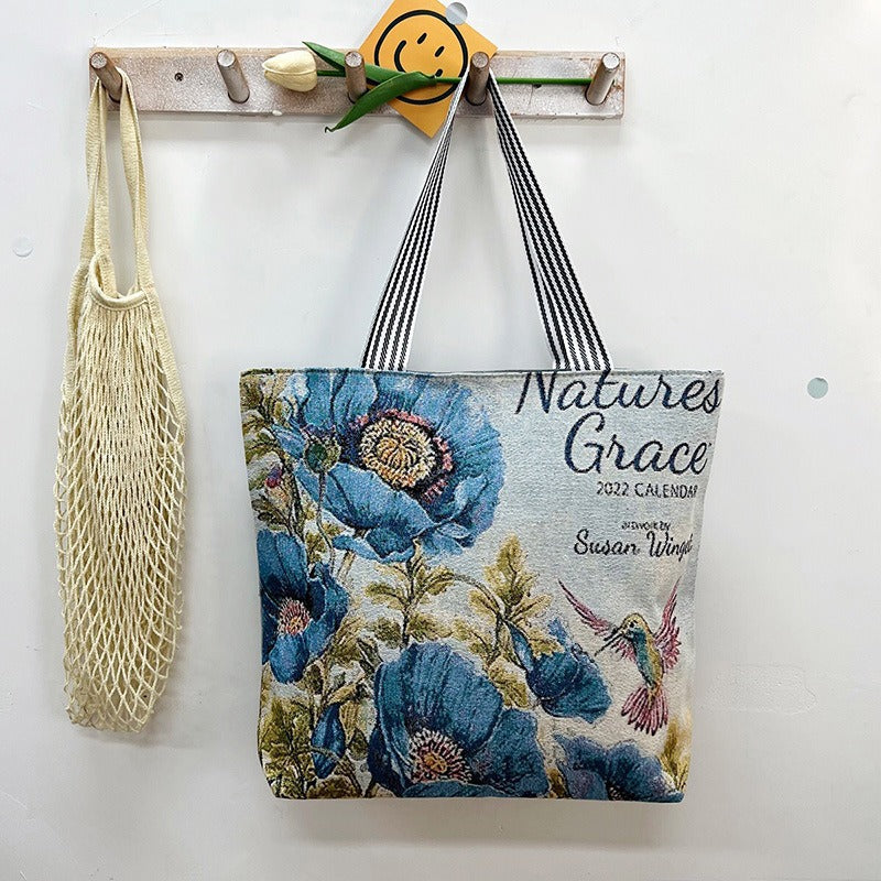 Women's Large Capacity Totes Gold Silk Embroidered Canvas Creative Women's Shoulder Bag