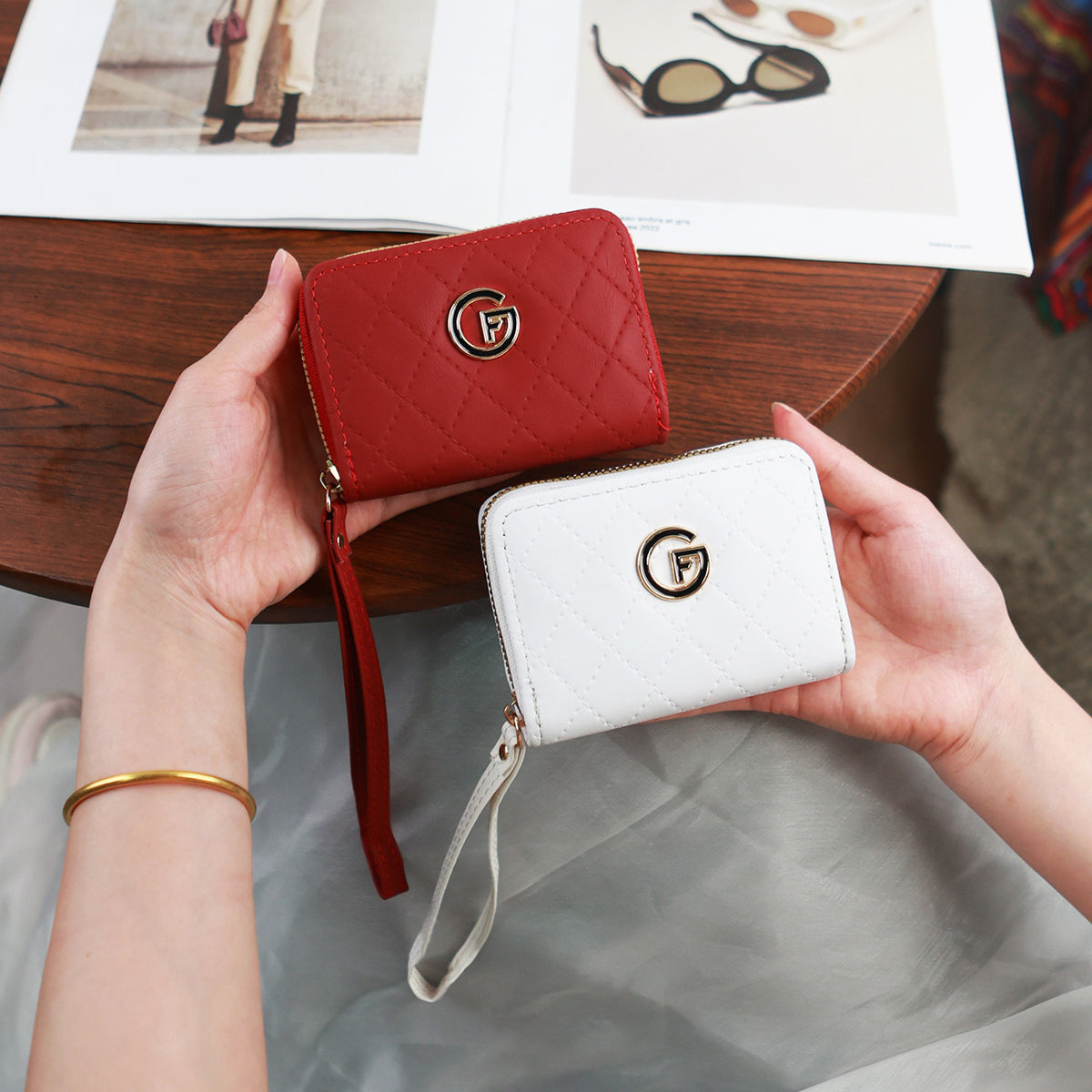 Short Female Rhombus Simple Solid Color Multiple Slots Ladies Wallet