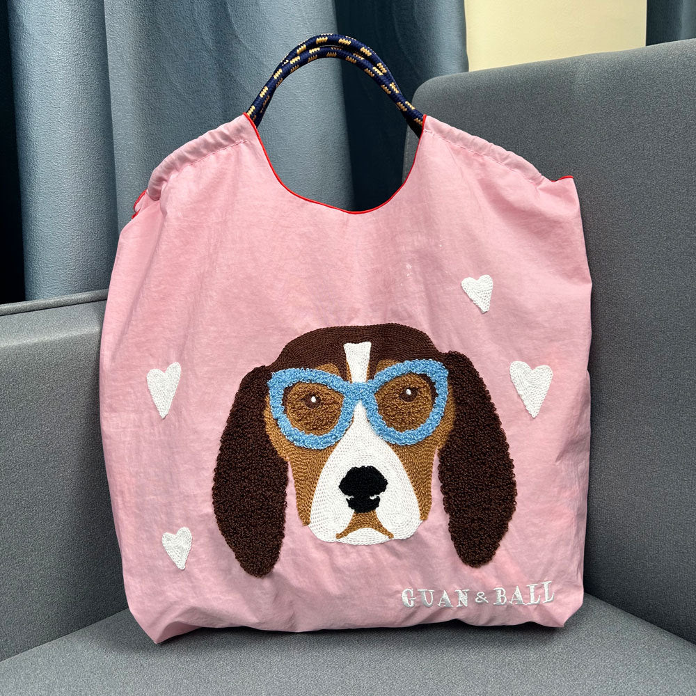 Style Cute Dog Towel Embroidery Embroidered Large Women's Shoulder Bag