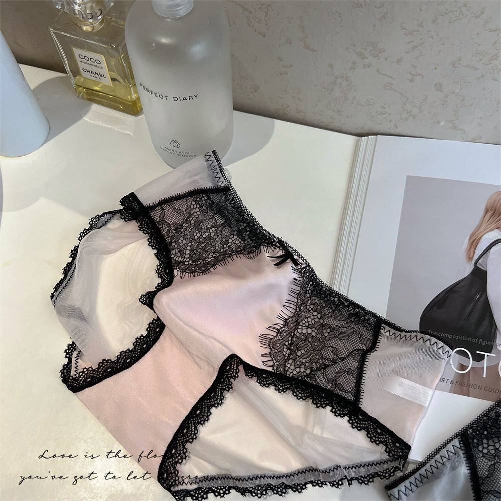 Women's Satin Sexy Lace Underwear Hot Mesh Breathable Panties
