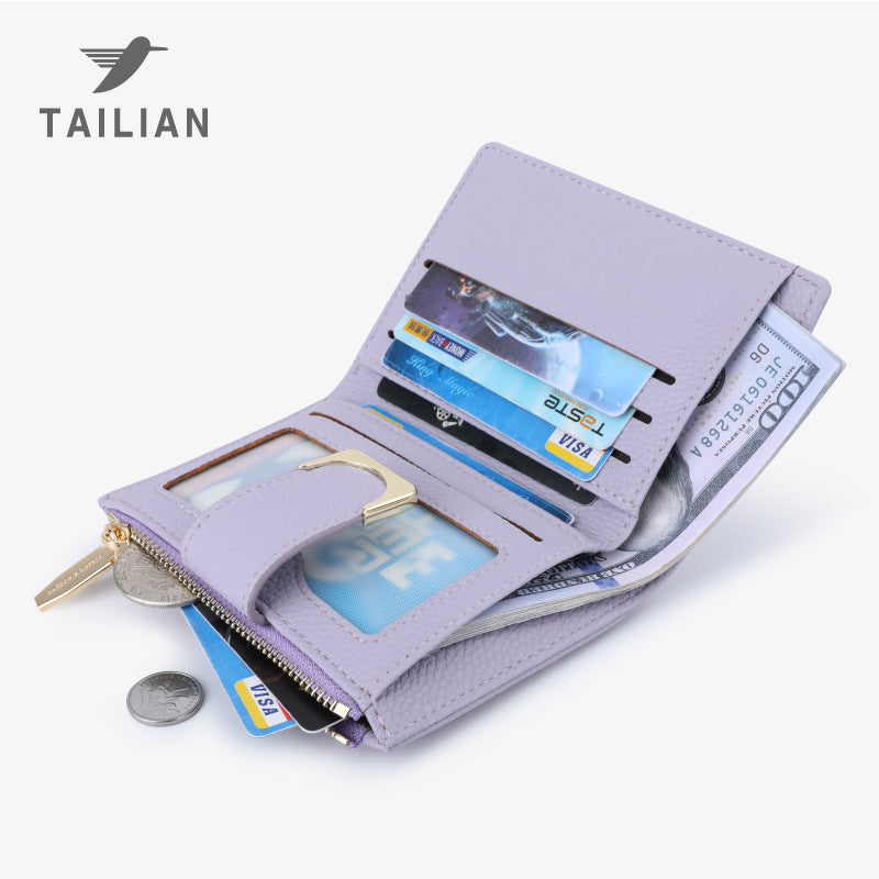 Women's Lychee Pattern Leather Short Zipper Purses