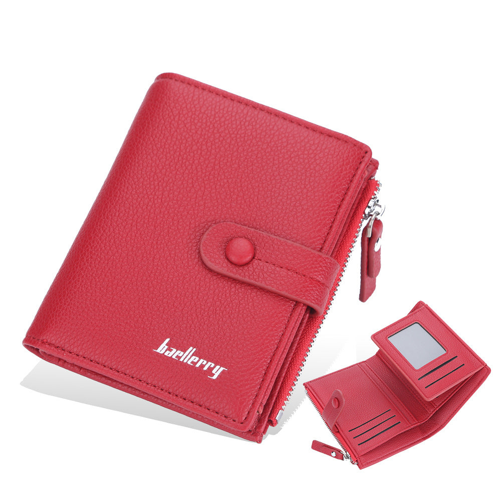Women's Short Litchi Pattern Multiple Slots Hasp Ladies Wallet