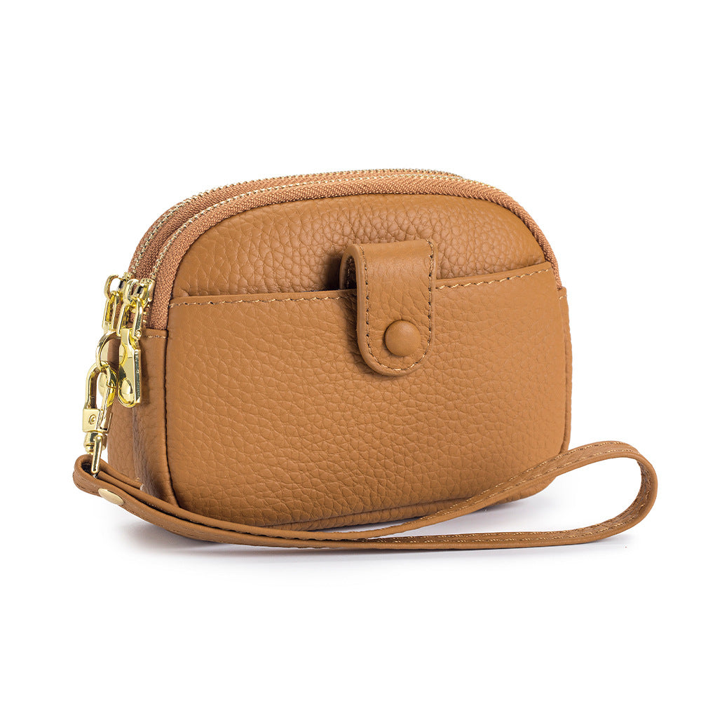 Women's Mini Leather Large Capacity Double Zipper Coin Purses