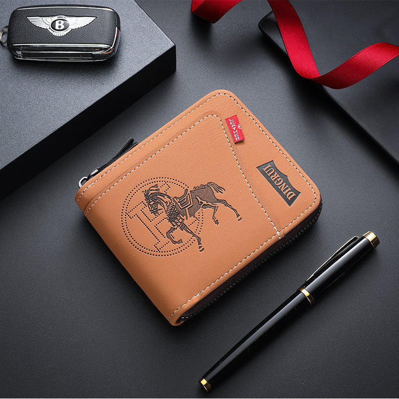 Men's Chain Retro Style Horizontal Zipper Fashion Short Men's Wallet