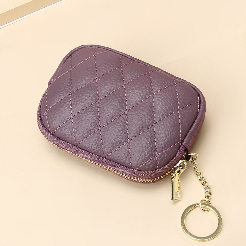 Women's First Layer Cowhide Zipper Fashion Diamond Coin Purses