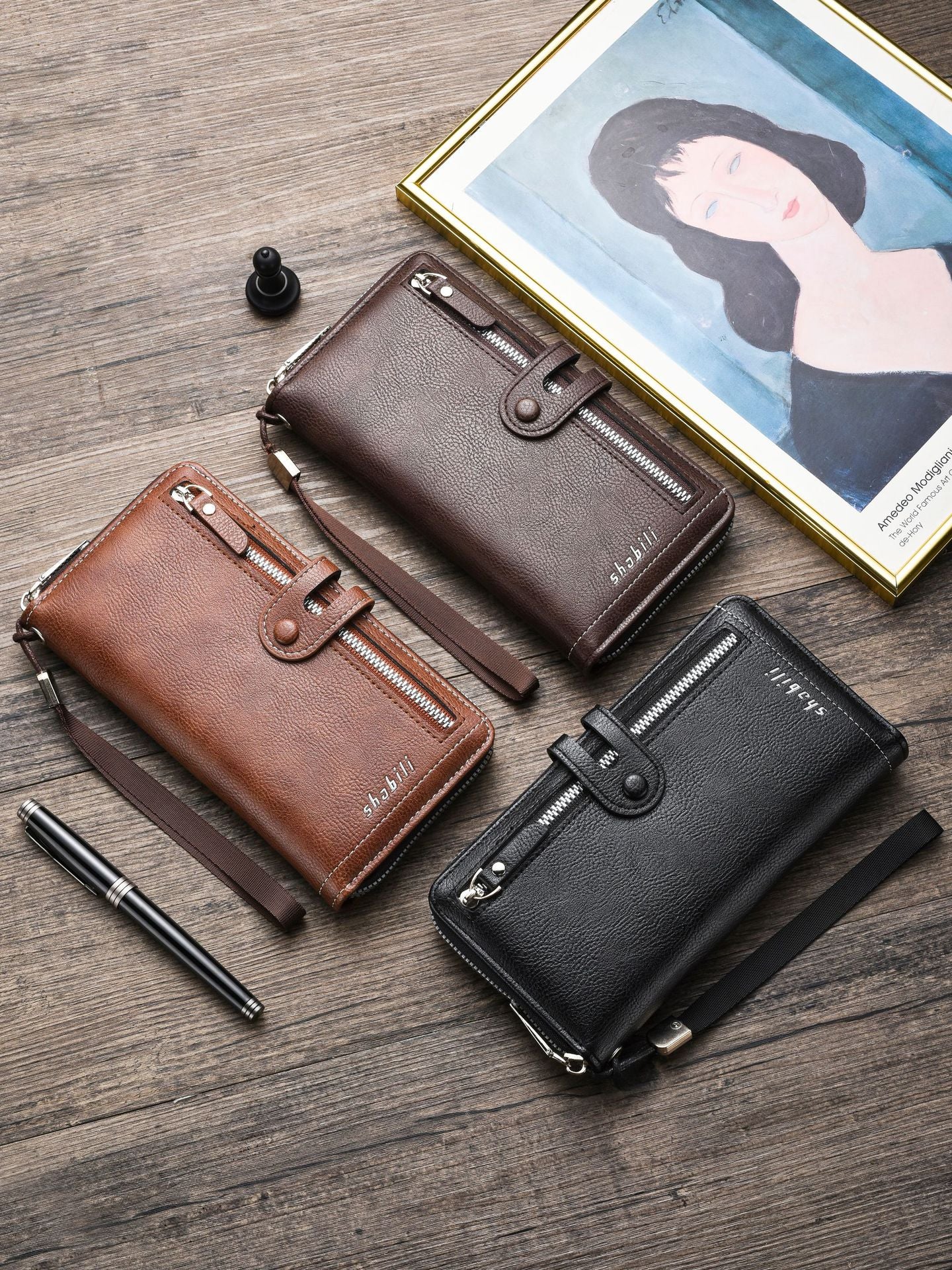 Men's Long Multiple Slots Zipper Green Men's Wallets