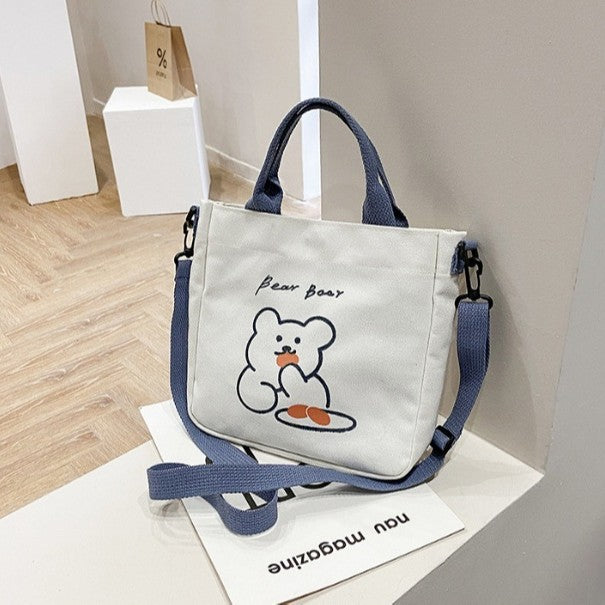 Women's Canvas Fresh Artistic Style Cartoon Cute Women's Shoulder Bag