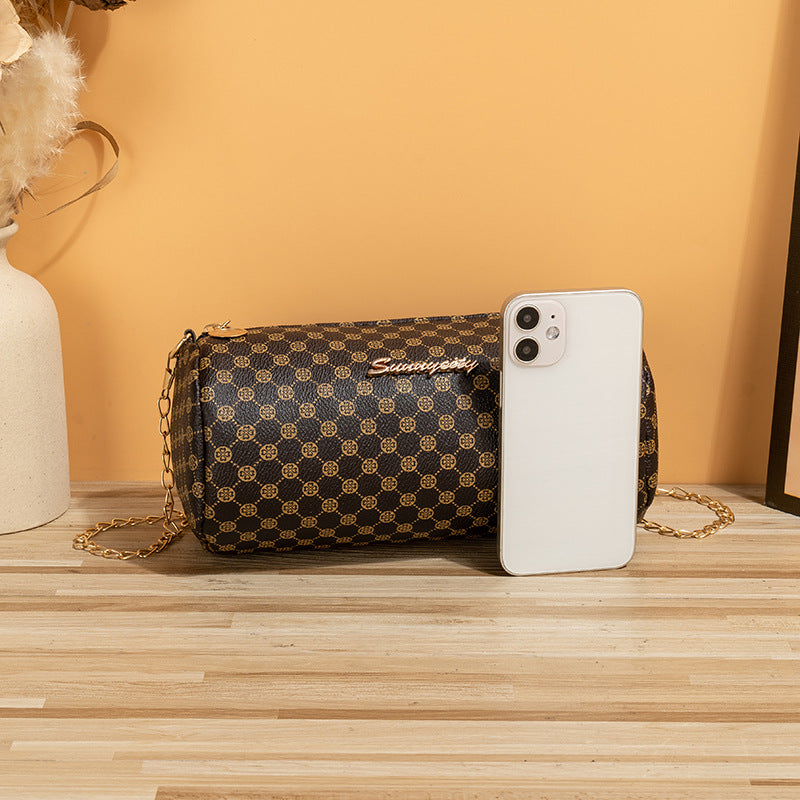 Simple Round Rhombic Pattern Cloth Chain Shoulder Bags