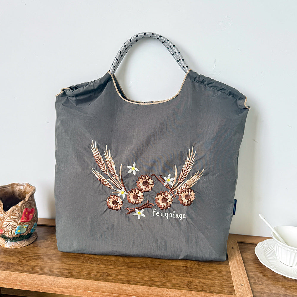 Women's Summer Needle Embroidery Nylon Large Capacity Shoulder Bags