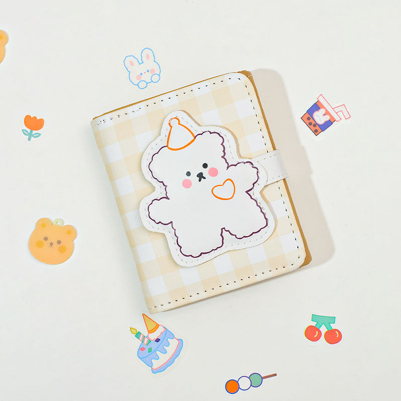 Women's Bear Cartoon Short Button Tri Fold Purses