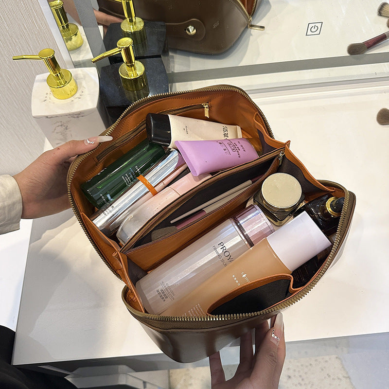 Women's Korean Style Portable Leather Wash Large Capacity Cosmetic Bags