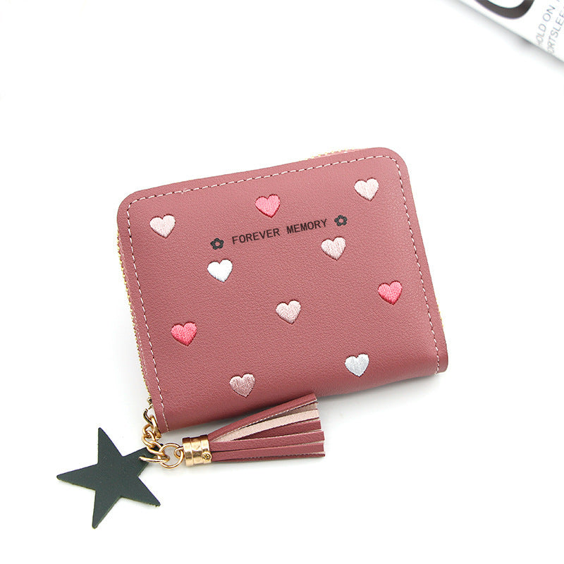 Women's Korean Style Short Cute Zipper Heart-shaped Simple Coin Purses