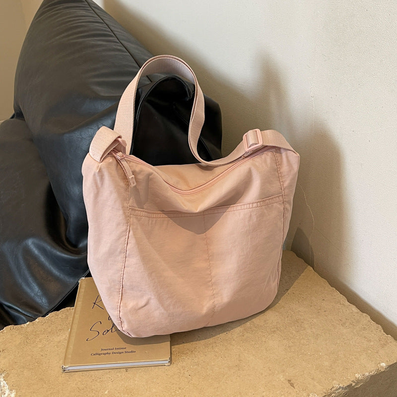 Cloth Lightweight Simple Solid Color Large Capacity Women's Messenger Bag