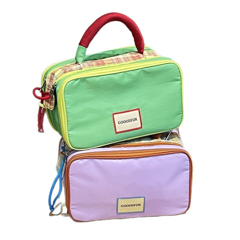 Women's Dopamine Large Capacity Plaid Contrast Color Hand Gift Storage Makeup Bag