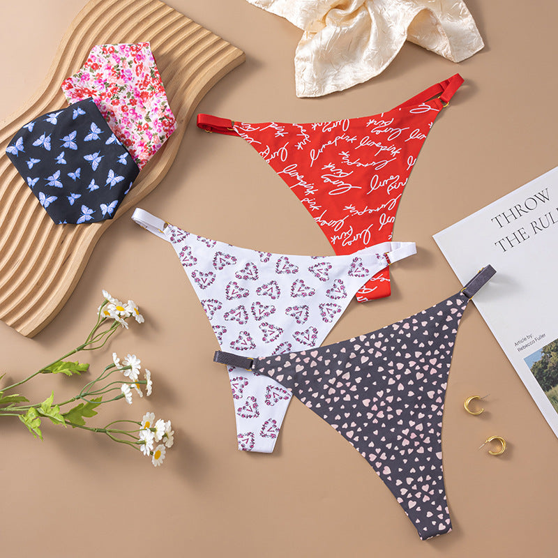 Women's Ice Silk Seamless Printed Low Waist Panties