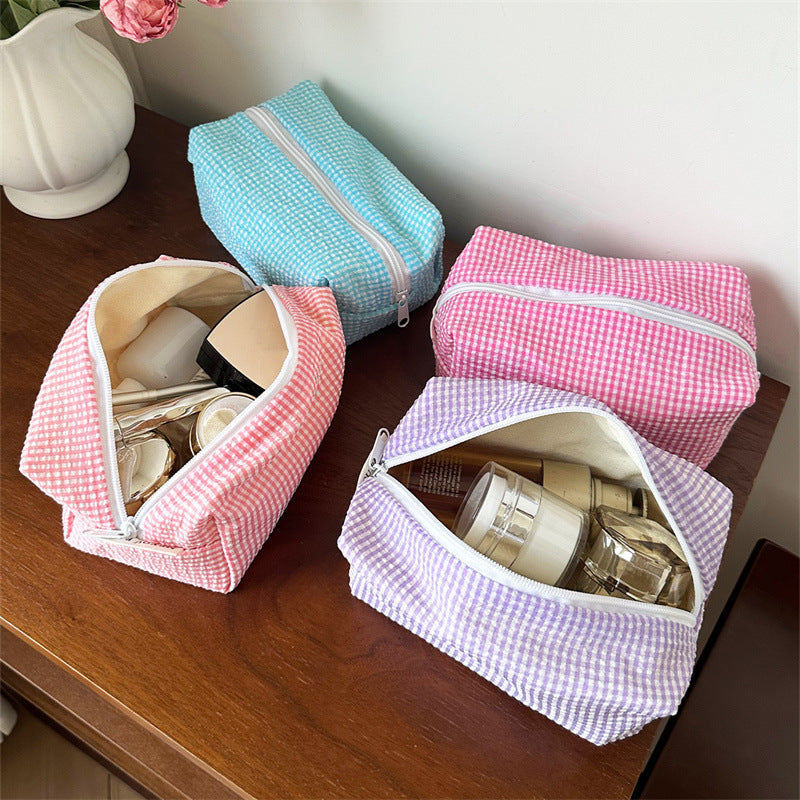 Quilted Lace Plaid Large Capacity High-grade Cute Portable Hand Octagonal Cosmetic Bags