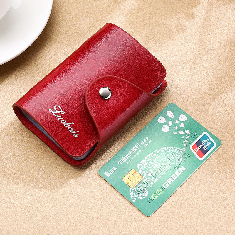 Women's & Men's & Cowhide Oil Wax Leather Bank Card Holder