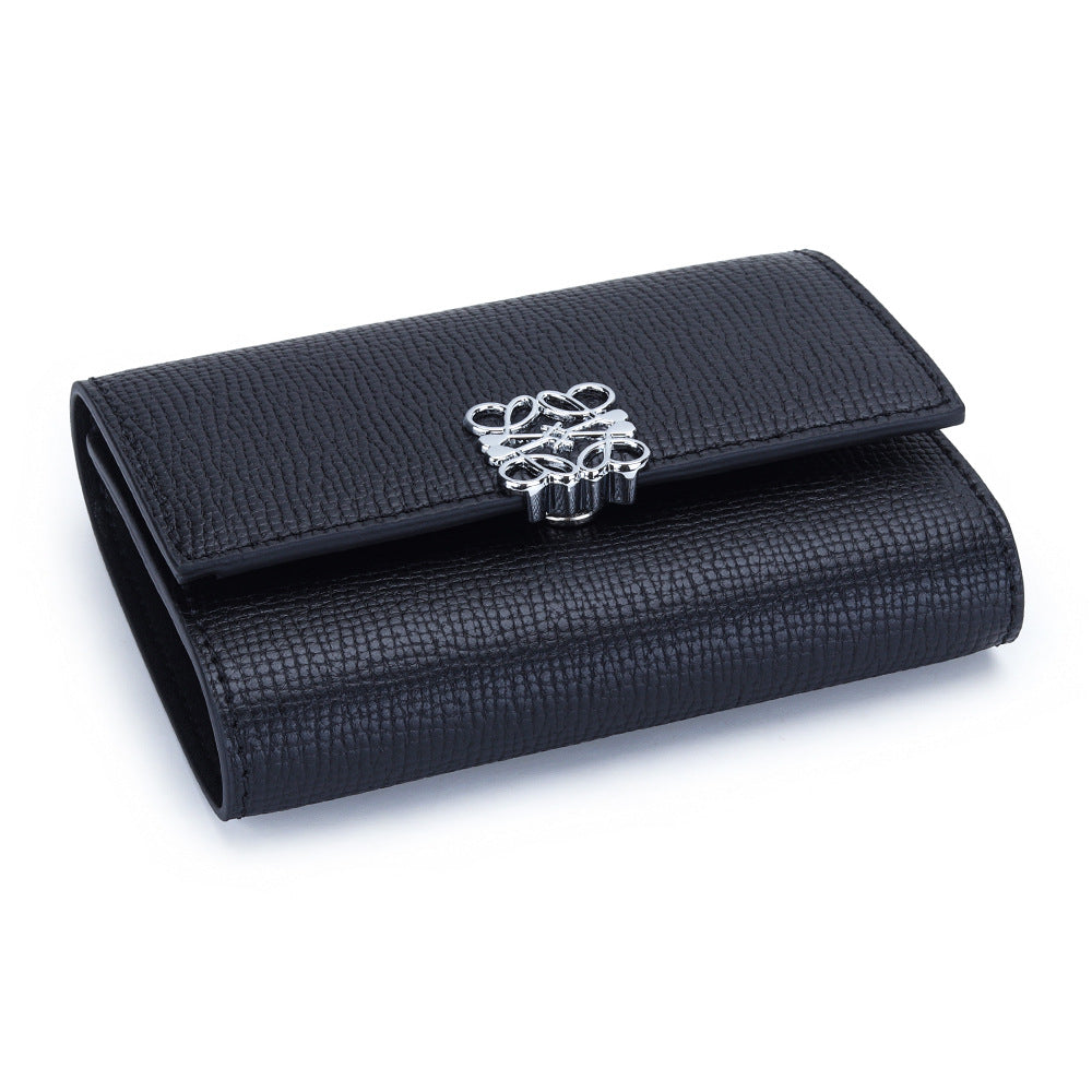 Women's Cowhide Cross Pattern Short Folding Exquisite Ladies Wallet