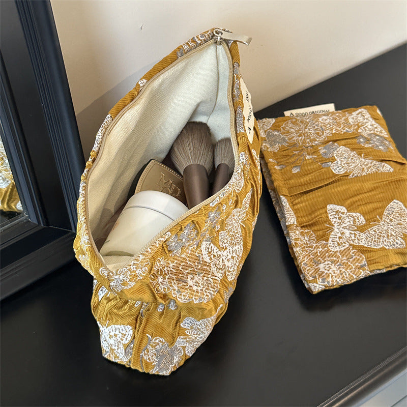 Butterfly Three-dimensional Relief Pleated Print Portable Makeup Bag