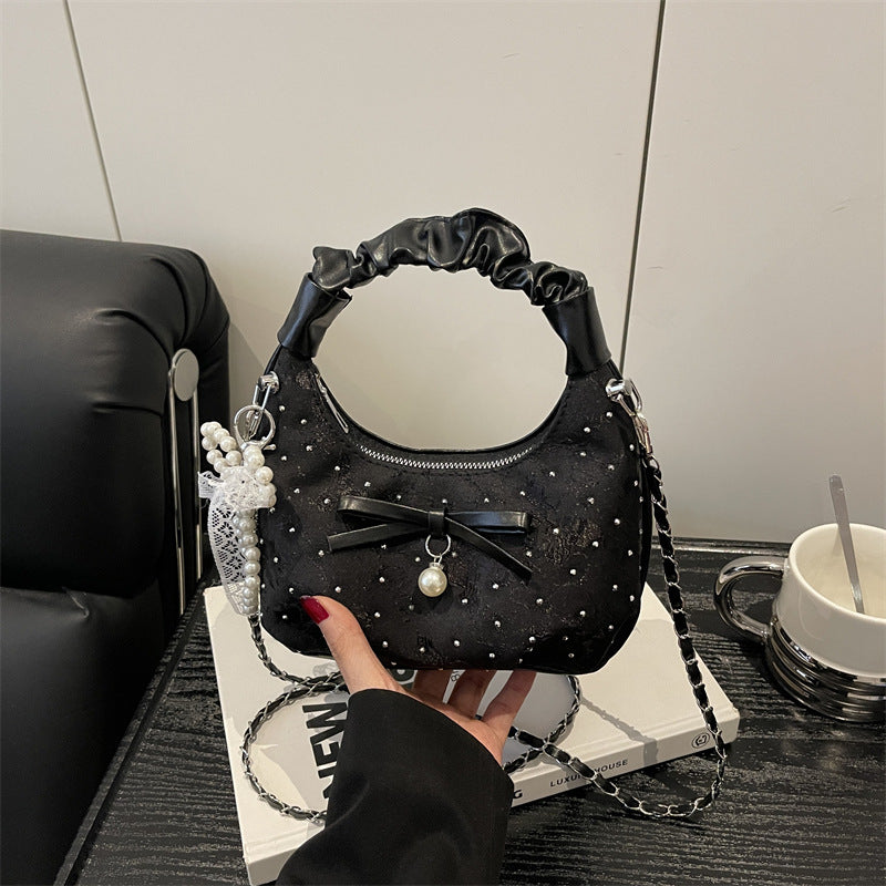 Women's Diamond Bow Western Style Chain Pleated Handbags