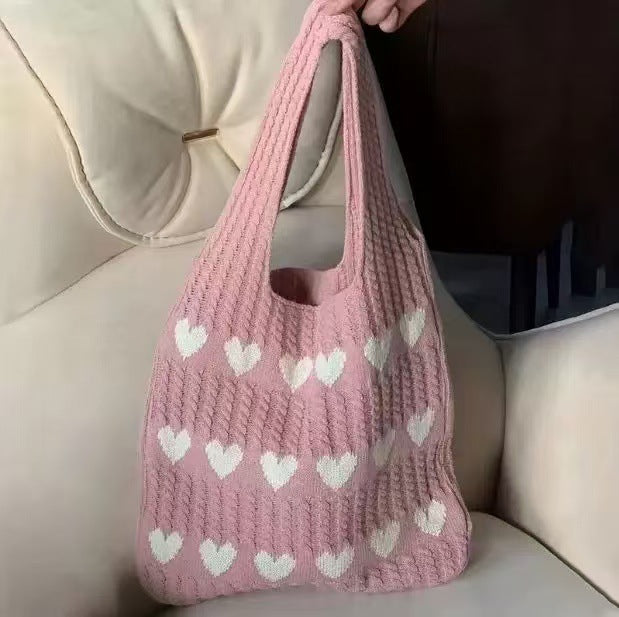 Women's Cotton Thread Woven Knitted Large Capacity Women's Shoulder Bag