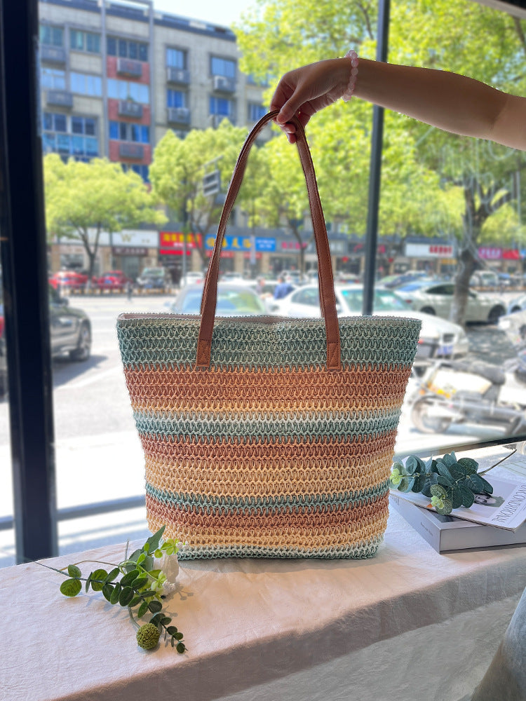 Color Handmade Environmental Protection Toilet Paper Straw Seaside Women's Shoulder Bag