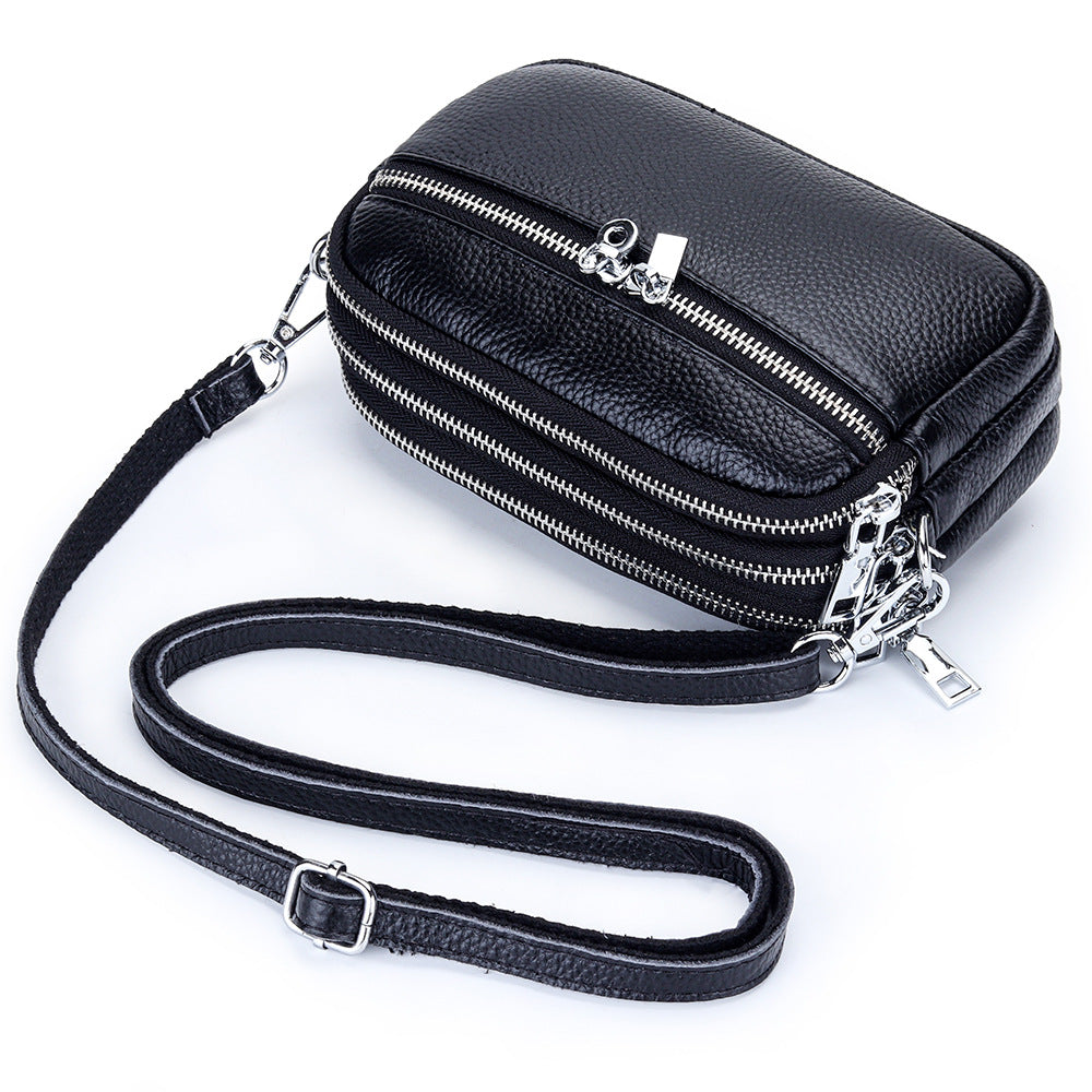 Women's Genuine Leather Fashionable Large Capacity Zip Small Square Bags