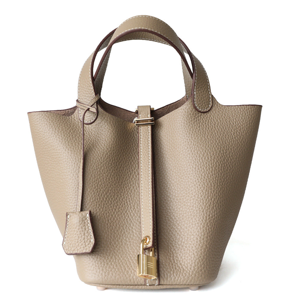 Women's Vegetable Basket Genuine Leather Commuter Lychee Pattern Handbags