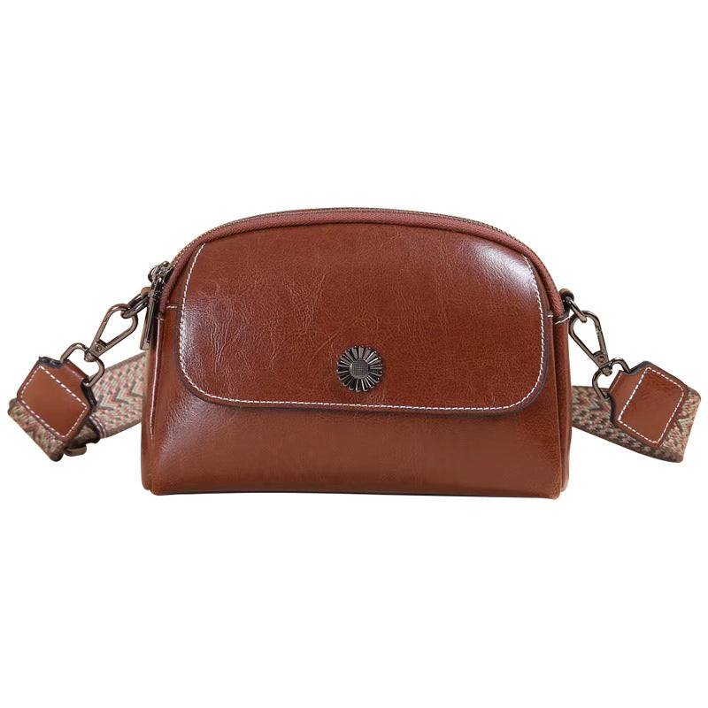 Women's Wax Cowhide Single Lady's Practical Simple Fashion Small Square Bags
